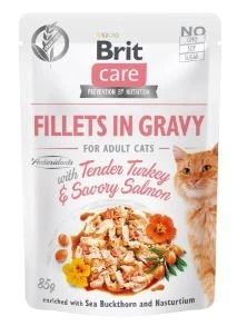 BRIT CARE Cat Pouches Fillets In Gravy With Tender Turkey & Savory Salmon 85g X12