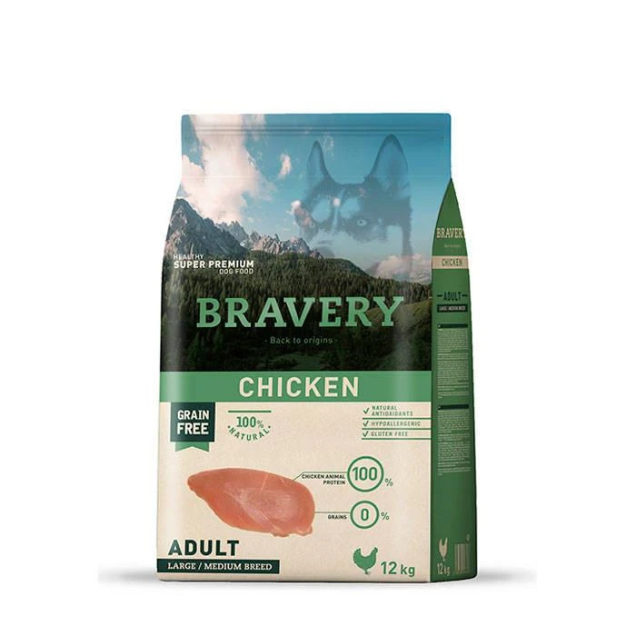 Bravery Adulte Sans Grains Moyen Grand Poulet 12kg 3 Bravery Adulte Sans Grains Moyen Grand Poulet 12kg