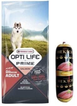 Versele-Laga Opti Life Prime Adulte Croquettes Pour Chien Au Saumon Sans Céréales 12,5 Kg + Barre D'aliments Pour Chiens Premium Hektor à La Volaille 900g