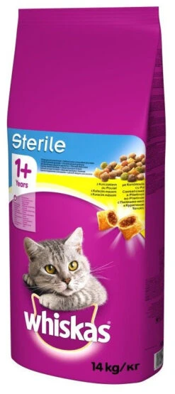 WHISKAS Croquettes Pour Chat 1+ Stérile Avec Poulet 14kg X2